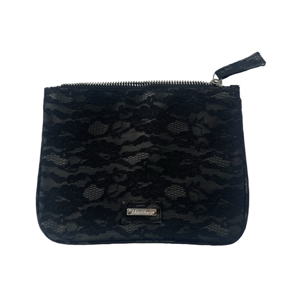 Max Mara Black Lace Zip Pouch Clutch Wristlet Evening Bag Small Cosmetic Bag